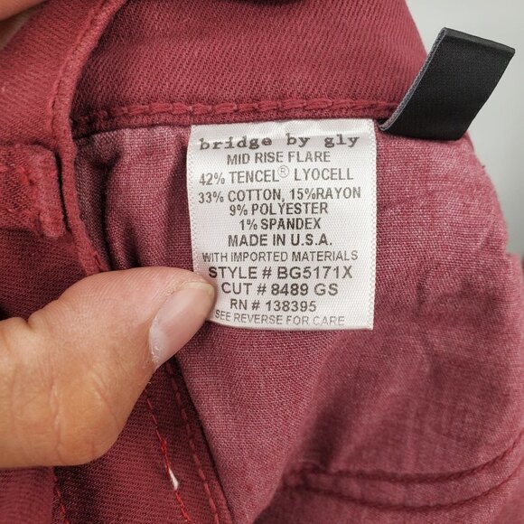 Bridge By Gly Mid Rise Flare Jeans Solid Stretch Women Size 28 Red NWT - Picture 9 of 14